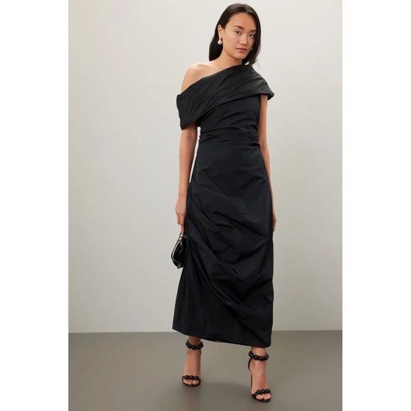 CO Dresses & Skirts - Co‎ Off The Shoulder Pintuck Draped Midi Dress Black Size XS